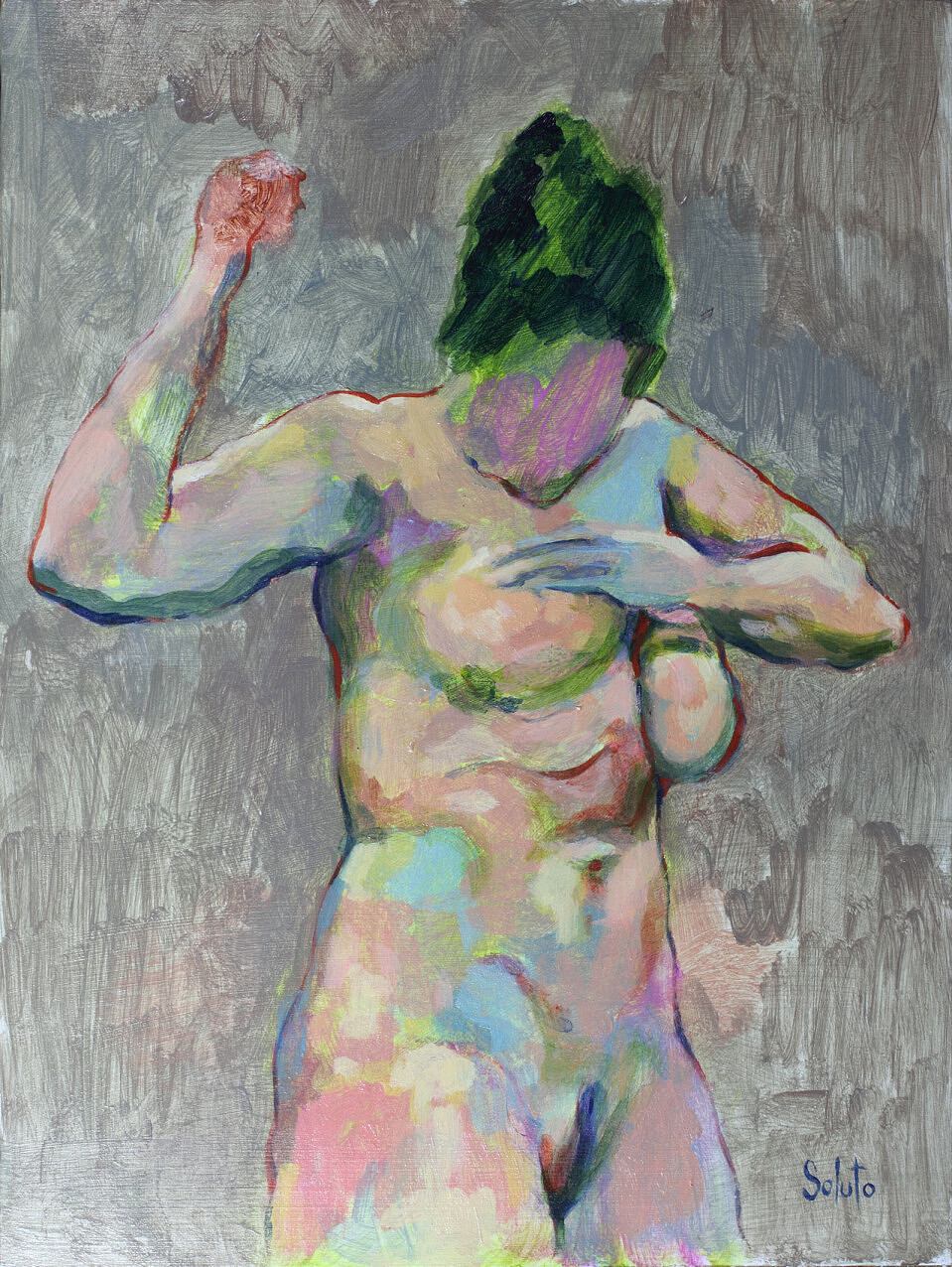 nu, acrylique, board, grey, painting, body, soluto