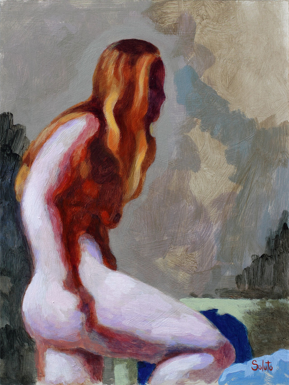 nu, acrylique, board, grey, painting, body, soluto