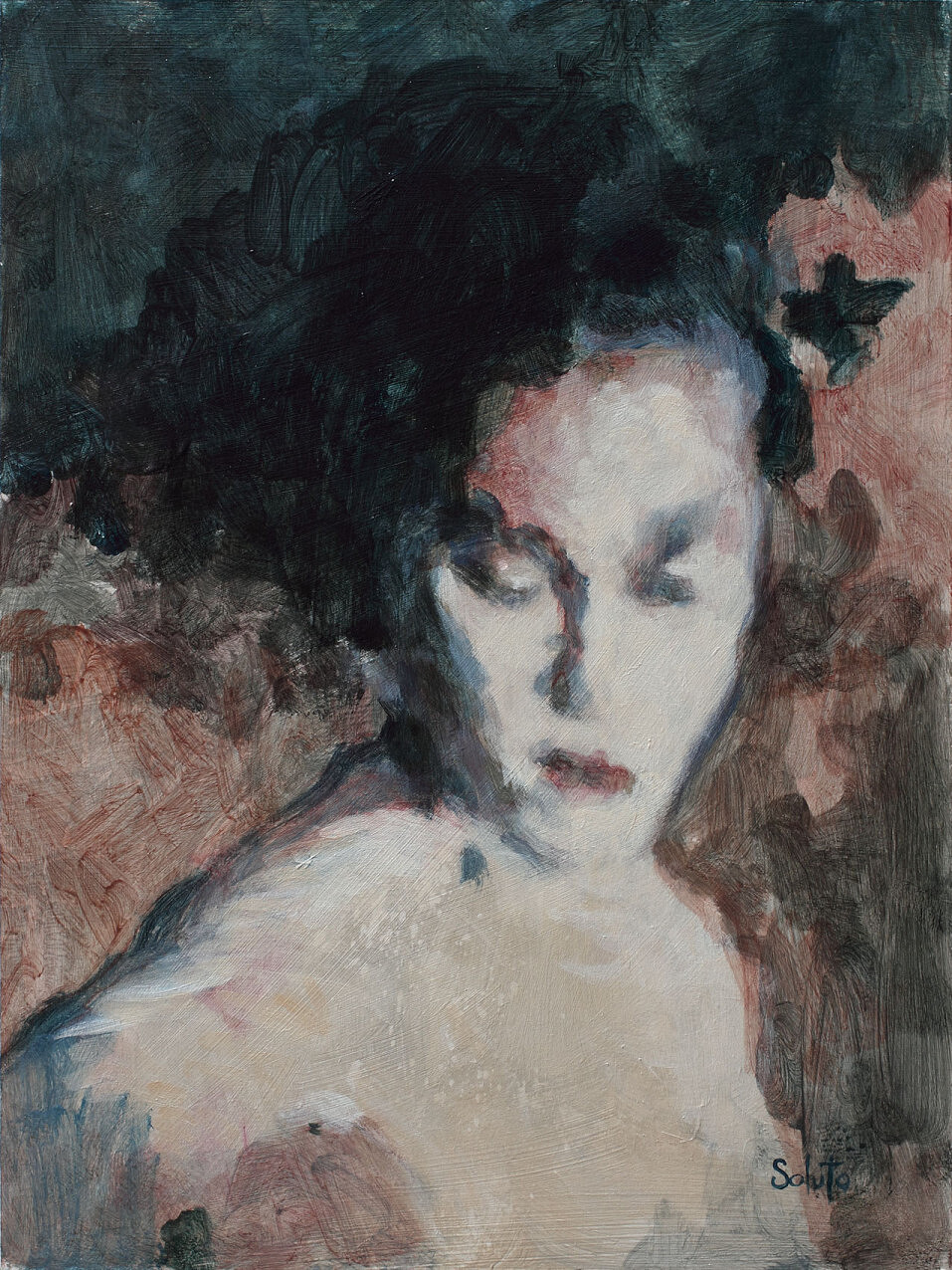 nu, acrylique, board, grey, painting, body, soluto