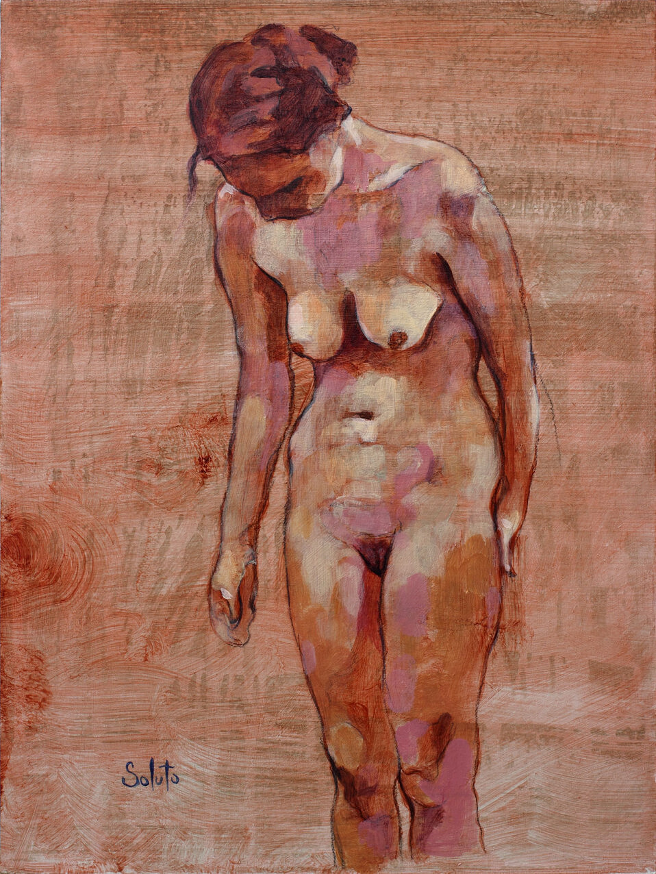 nu, acrylique, board, grey, painting, body, soluto