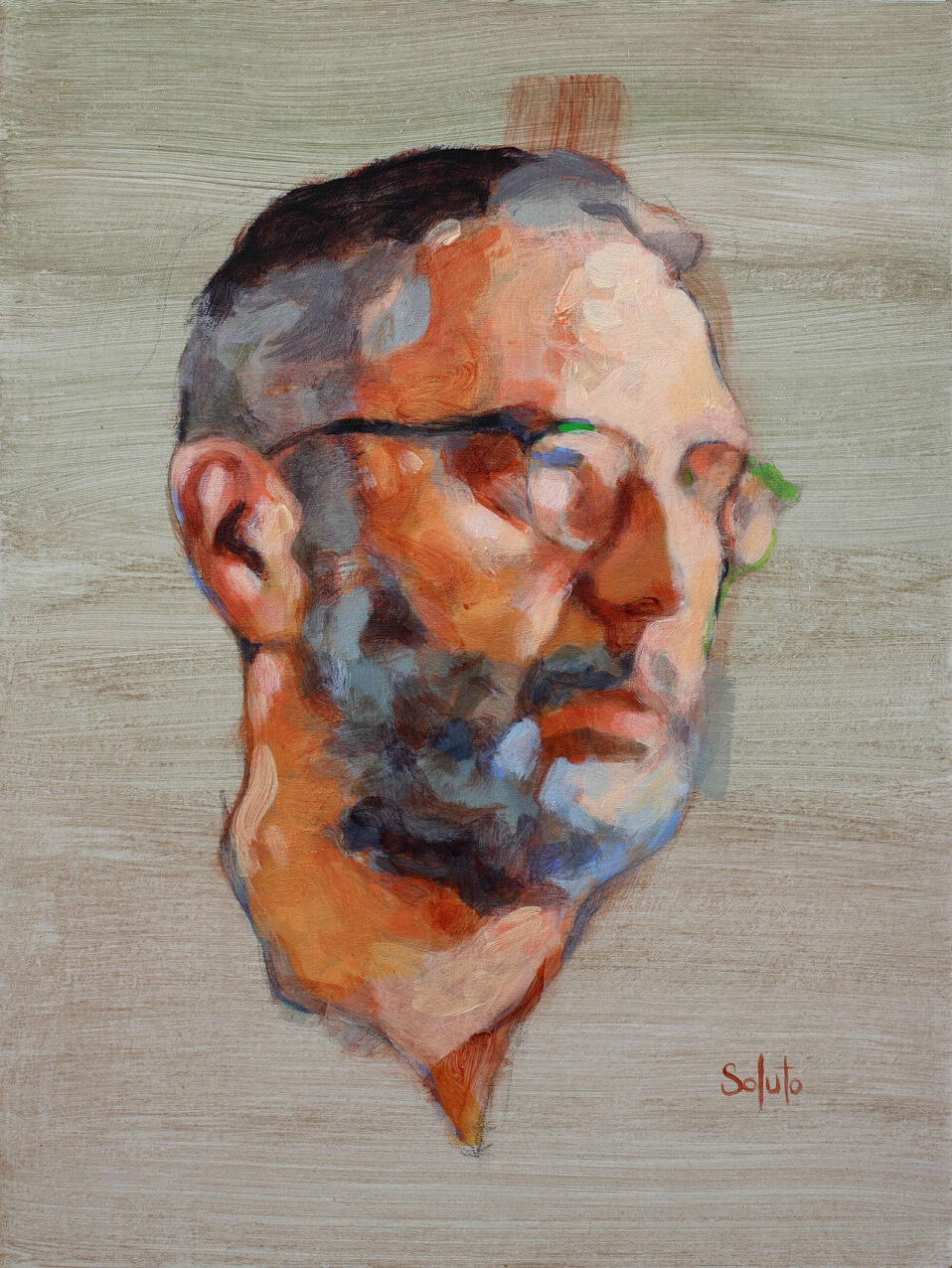 nu, acrylique, board, grey, painting, body, soluto