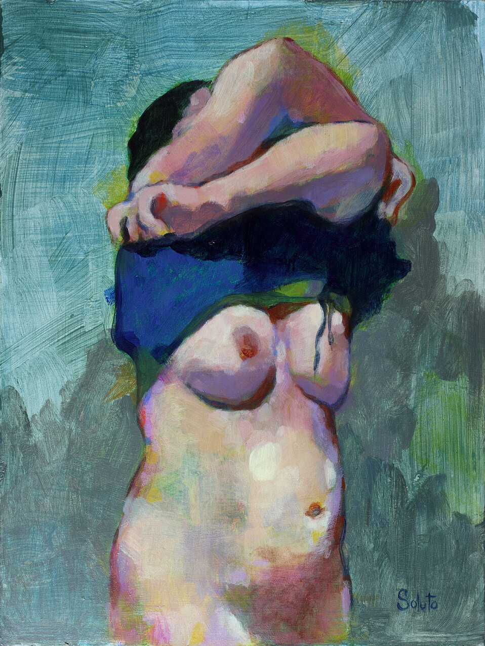 nu, portrait, acrylique, board, grey, painting, body, soluto