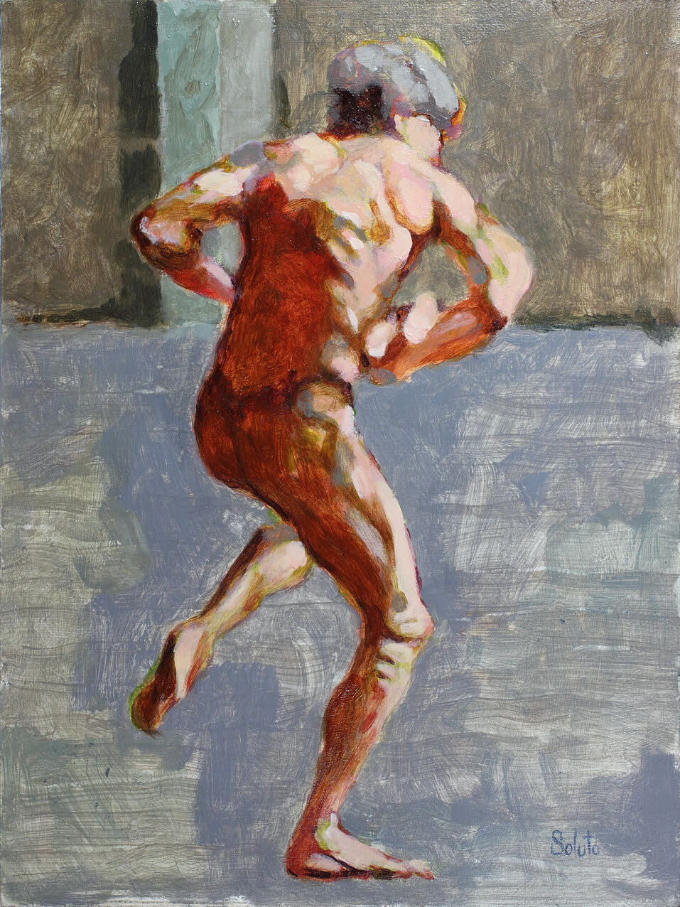 nu, acrylique, board, grey, painting, body, soluto